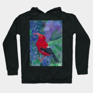 Tropical Bird: Iiwi with Blue Lobelia Hoodie